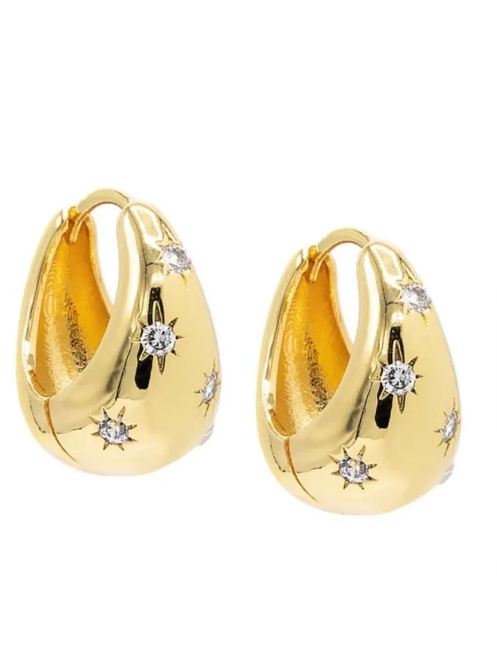 Gold Starburst Hoop Earrings, Starry Hoop Earrings, Star Huggie Hoop Earrings